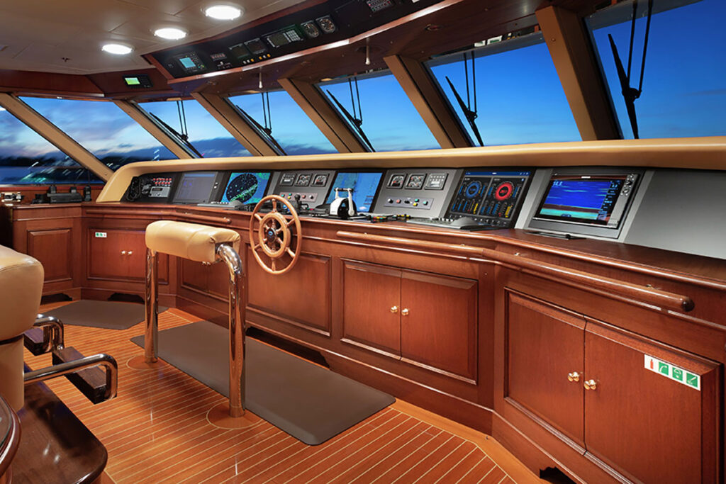 Bridge of 50m Headship showing navigational equipment and marine technology